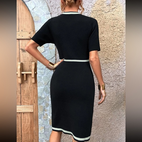 Knit Mix Contrast Trim Sweater Dress - Picture 2 of 3